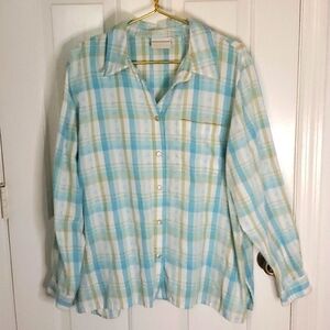 Alfred Dunner Womens Button Down Collar Long Sleeve Plaid Top